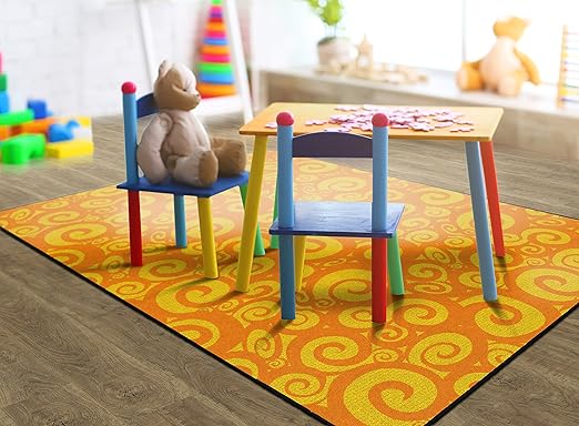 Flagship Carpets Swirl Tone on Tone Carpet for Children's Classroom and Bedroom Area Rug, Playroom or Teaching Area for Playtime and Reading, 6' x 8'4", Orange