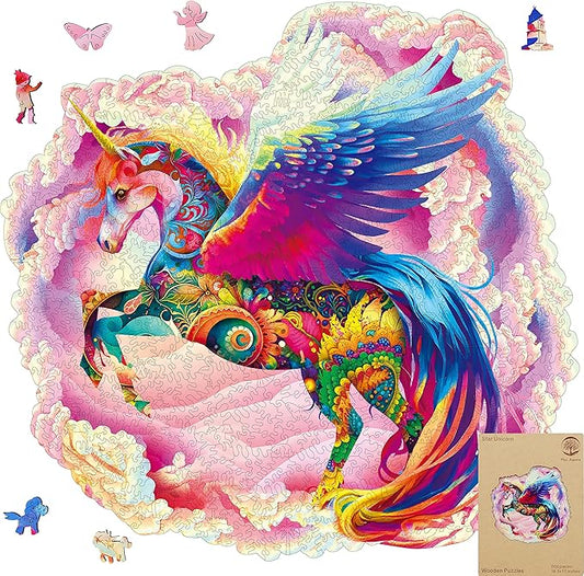 Wooden Jigsaw Puzzles for Adults, Unicorn Jigsaw Puzzles 500 Pieces, Unique Animal Shaped Wooden Puzzles for Adults and Kids, Family Game 17.1x16.5 Inch