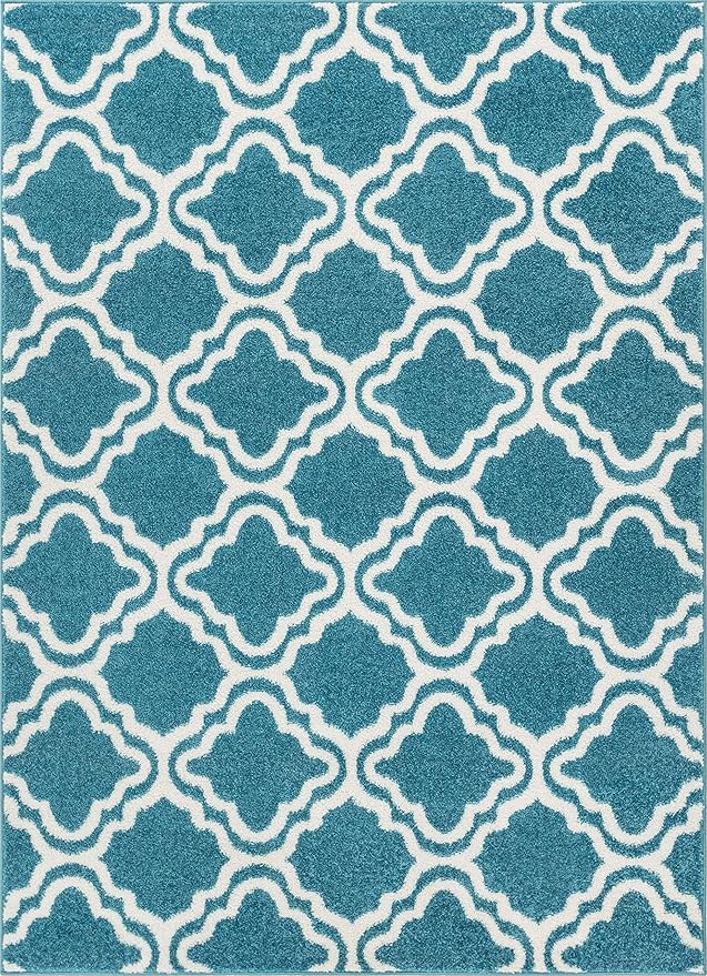 Modern Rug Calipso Blue 5' x 7' Lattice Trellis Accent Area Rug Entryway Bright Kids Room Kitchn Bedroom Carpet Bathroom Soft Durable Area Rug
