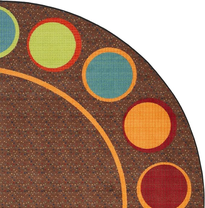 Flagship Carpets Sitting Spots Seating Oval Area Rug for Children's Classroom or Kids Playroom, and Home Learning Carpet, Seats 24, 7'6" x 12', Brown