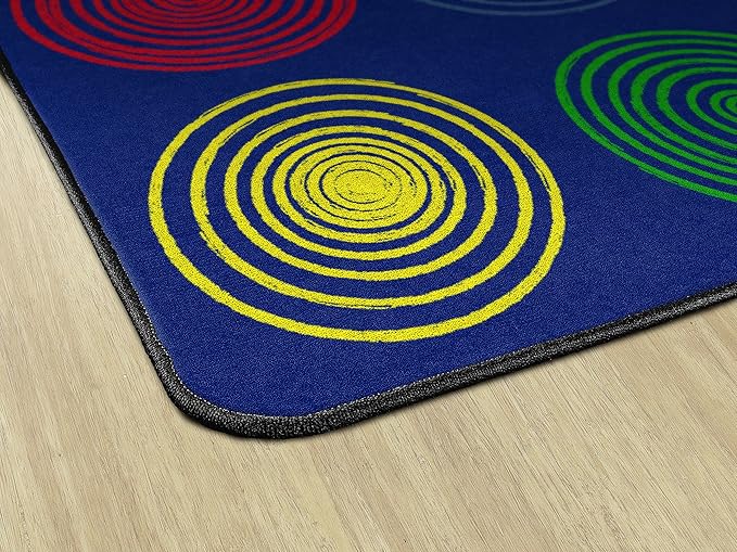 Flagship Carpets Circles Abstract Educational Area Rug for Kids Room Seating Décor, Children's Classroom, Play Carpet for Teaching and Playroom, Seats 24, 7'6" x 12', Primary
