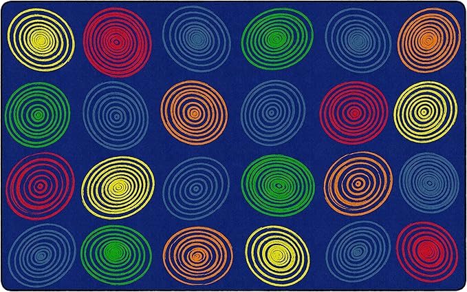 Flagship Carpets Circles Abstract Educational Area Rug for Kids Room Seating Décor, Children's Classroom, Play Carpet for Teaching and Playroom, Seats 24, 7'6" x 12', Primary