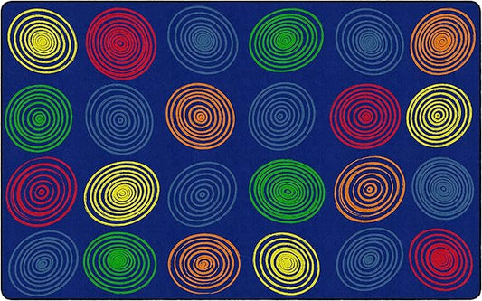 Flagship Carpets Circles Abstract Educational Area Rug for Kids Room Seating Décor, Children's Classroom, Play Carpet for Teaching and Playroom, Seats 24, 7'6" x 12', Primary