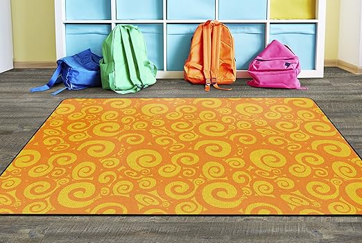 Flagship Carpets Swirl Tone on Tone Carpet for Children's Classroom and Bedroom Area Rug, Playroom or Teaching Area for Playtime and Reading, 6' x 8'4", Orange