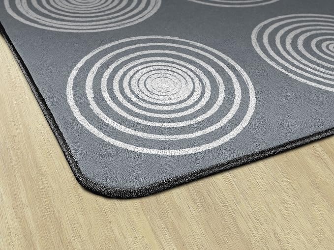 Flagship Carpets Circles Abstract Educational Area Rug for Kids Room Seating Décor, Children's Classroom, Play Carpet for Teaching and Playroom, Seats 24, 7'6" x 12', White & Grey