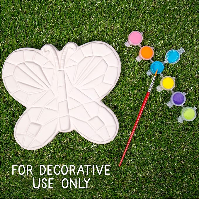 Creative Roots Mosaic Butterfly Stepping Stone Kit, Includes 7-Inch Ceramic Stepping Stone & 6 Vibrant Paints, Paint Your Own Stepping Stone, DIY Stepping Stone for Kids Ages 8+ White