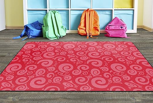 Flagship Carpets Swirl Tone on Tone Carpet for Children's Classroom and Bedroom Area Rug, Playroom or Teaching Area for Playtime and Reading, 6' x 8'4", Cherry
