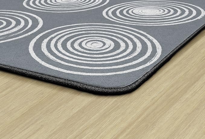 Flagship Carpets Circles Abstract Educational Area Rug for Kids Room Seating Décor, Children's Classroom, Play Carpet for Teaching and Playroom, Seats 24, 7'6" x 12', White & Grey