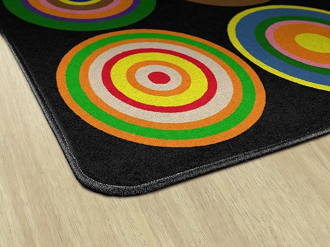 Flagship Carpets Color Rings Colorful Children's Area Rug for Kids Room Circle Seating Décor, Play Carpet for Teaching and Playing, Seats 24, 7'6" x 12', Black