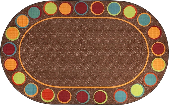 Flagship Carpets Sitting Spots Seating Oval Area Rug for Children's Classroom or Kids Playroom, and Home Learning Carpet, Seats 24, 7'6" x 12', Brown