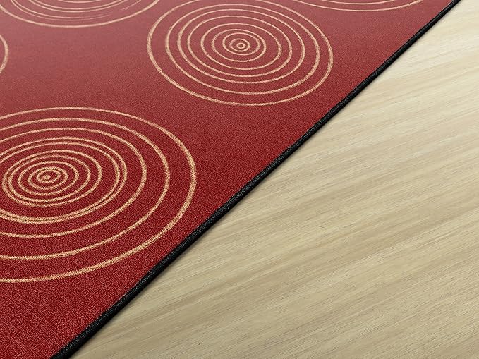 Flagship Carpets Circles Abstract Educational Area Rug for Kids Room Seating Décor, Children's Classroom, Play Carpet for Teaching and Playroom, Seats 24, 7'6" x 12', Brick