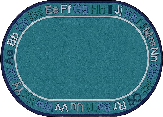 Flagship Carpets Know Your ABCs Educational Oval Area Rug for Home Learning or Classroom Mat, Kids Room or Playroom Carpet, 6' x 8'4",Cool Blue (FA1854-33FS)