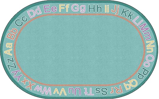 Flagship Carpets Know Your ABCs Educational Oval Area Rug for Home Learning or Classroom Mat, Kids Room or Playroom Carpet, 7'6" x 12', Blue/Multi