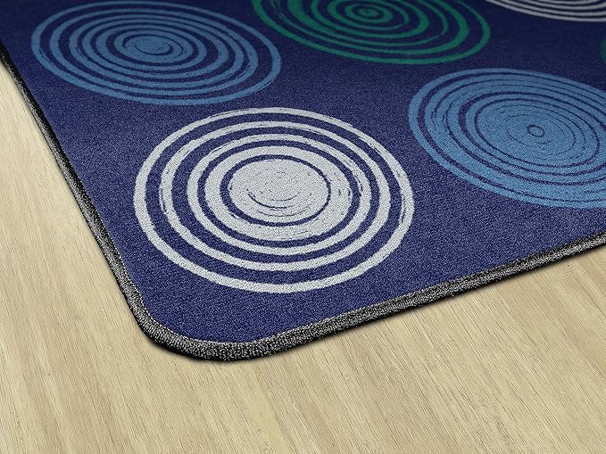 Flagship Carpets Circles Abstract Educational Area Rug for Kids Room Seating Décor, Children's Classroom, Play Carpet for Teaching and Playroom, Seats 20, 6' x 8'4", Cool Blue