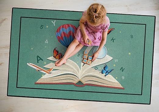 Flagship Carpets Explore Through Reading Children's Educational Area Rug for Kids Bedroom Mat, Home Play Room or Classroom Carpet, 4' x 6', Multicolor