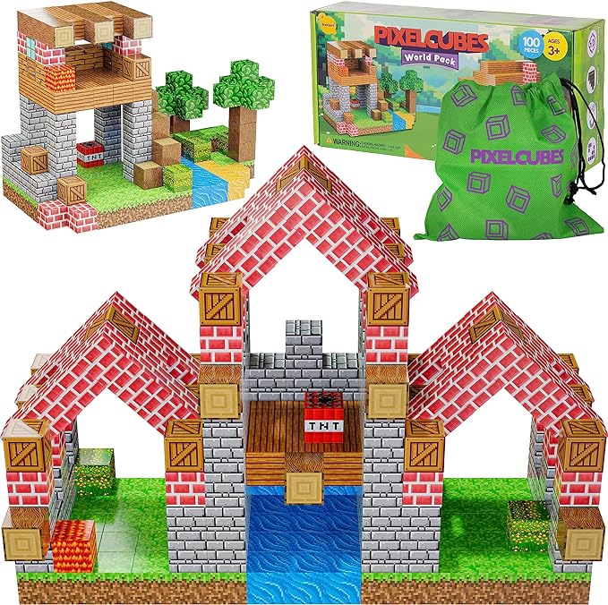 100PCS Magnetic Pixel Cubes World Pack STEM Building Blocks for Kids Montessori Educational Toys Fidget Sensory Set Construction Stacking Toy for Kids 3+ Boys and Girls Christmas Birthday Gifts