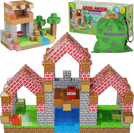 100PCS Magnetic Pixel Cubes World Pack STEM Building Blocks for Kids Montessori Educational Toys Fidget Sensory Set Construction Stacking Toy for Kids 3+ Boys and Girls Christmas Birthday Gifts