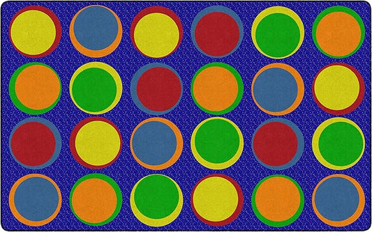 Flagship Carpets Sitting Spots Seating Rectangle Area Rug for Children's Classroom or Kids Playroom, and Home Learning Carpet, Seats 24, 7'6" x 12', Blue