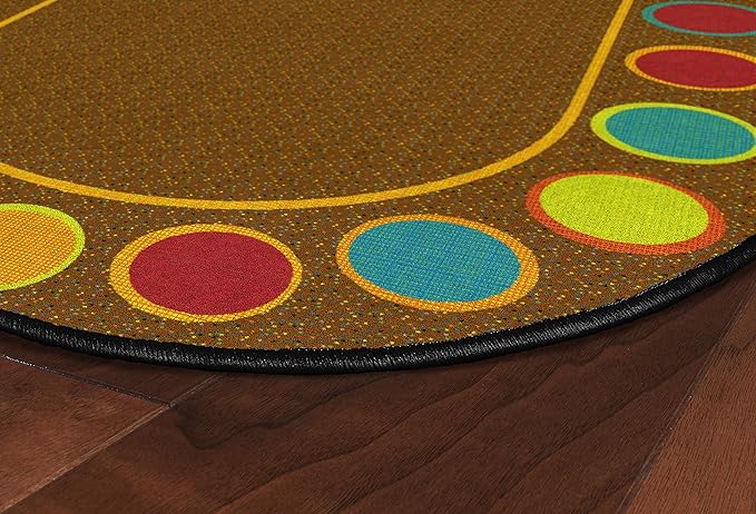 Flagship Carpets Sitting Spots Seating Oval Area Rug for Children's Classroom or Kids Playroom, and Home Learning Carpet, Seats 20, 6' x 8'4", Brown