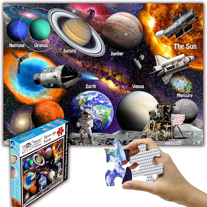 Think2Master Solar System & Space Exploration 100 Pieces Jigsaw Puzzle Fun Educational Toy for Kids, School & Families. Great Gift for Boys & Girls Ages 4-8 8-10 to for Learning. 23.4” X 16.5”