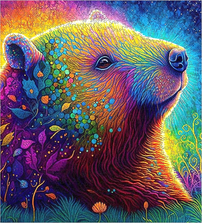 Bear Wooden Jigsaw Puzzles, 200 Pcs Medium Size 11.2'' x 10.2'', Unique Shaped Wood Puzzle, Beautiful Package, Best Gift for Adults