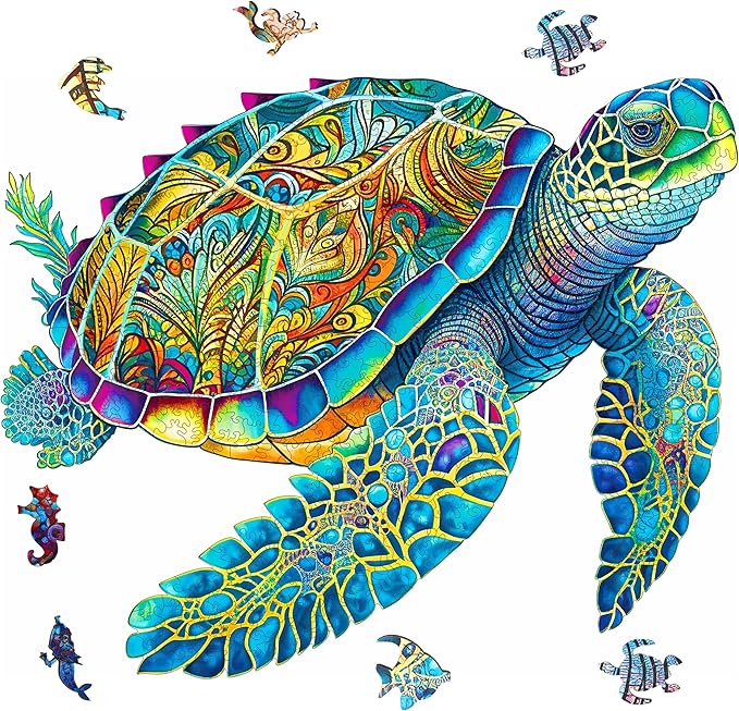 Wooden Puzzles, Sea Turtle Jigsaw Puzzles 200 Pieces, Unique Shaped Wooden Puzzle for Adults and Kids, Ghristmas Gift Family Game 9.2 x 11.2 Inch