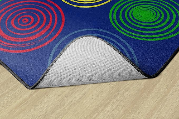 Flagship Carpets Circles Abstract Educational Area Rug for Kids Room Seating Décor, Children's Classroom, Play Carpet for Teaching and Playroom, Seats 24, 7'6" x 12', Primary