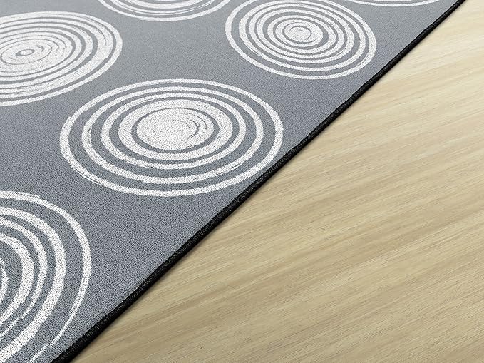 Flagship Carpets Circles Abstract Educational Area Rug for Kids Room Seating Décor, Children's Classroom, Play Carpet for Teaching and Playroom, Seats 20, 6' x 8'4", White & Grey