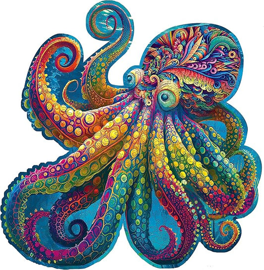 Unique Wooden Jigsaw Puzzles - Agate Octopus, 300 Pcs Medium Size 12.6'' x 12.2'', Luxurious Animal Shaped Wood Puzzle, Beautiful Package, Best Gift for Adults …