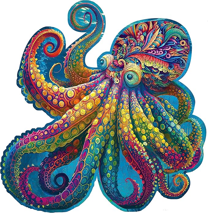 Unique Wooden Jigsaw Puzzles - Agate Octopus, 300 Pcs Medium Size 12.6'' x 12.2'', Luxurious Animal Shaped Wood Puzzle, Beautiful Package, Best Gift for Adults …