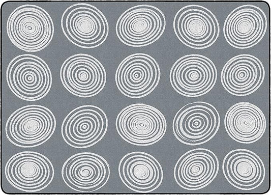 Flagship Carpets Circles Abstract Educational Area Rug for Kids Room Seating Décor, Children's Classroom, Play Carpet for Teaching and Playroom, Seats 20, 6' x 8'4", White & Grey
