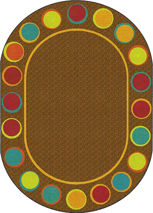Flagship Carpets Sitting Spots Seating Oval Area Rug for Children's Classroom or Kids Playroom, and Home Learning Carpet, Seats 20, 6' x 8'4", Brown