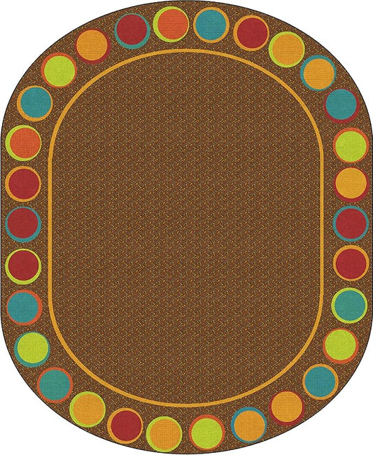Flagship Carpets Sitting Spots Seating Oval Area Rug for Children's Classroom or Kids Playroom, and Home Learning Carpet, Seats 30, 10'6" x 13'2", Brown